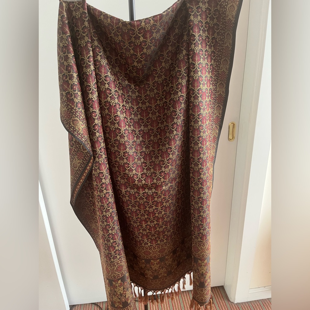Brocade Silk Tanshoi Banaras Dupatta Wrap Shawl Scarfblack Burgundy & Gold 76"
